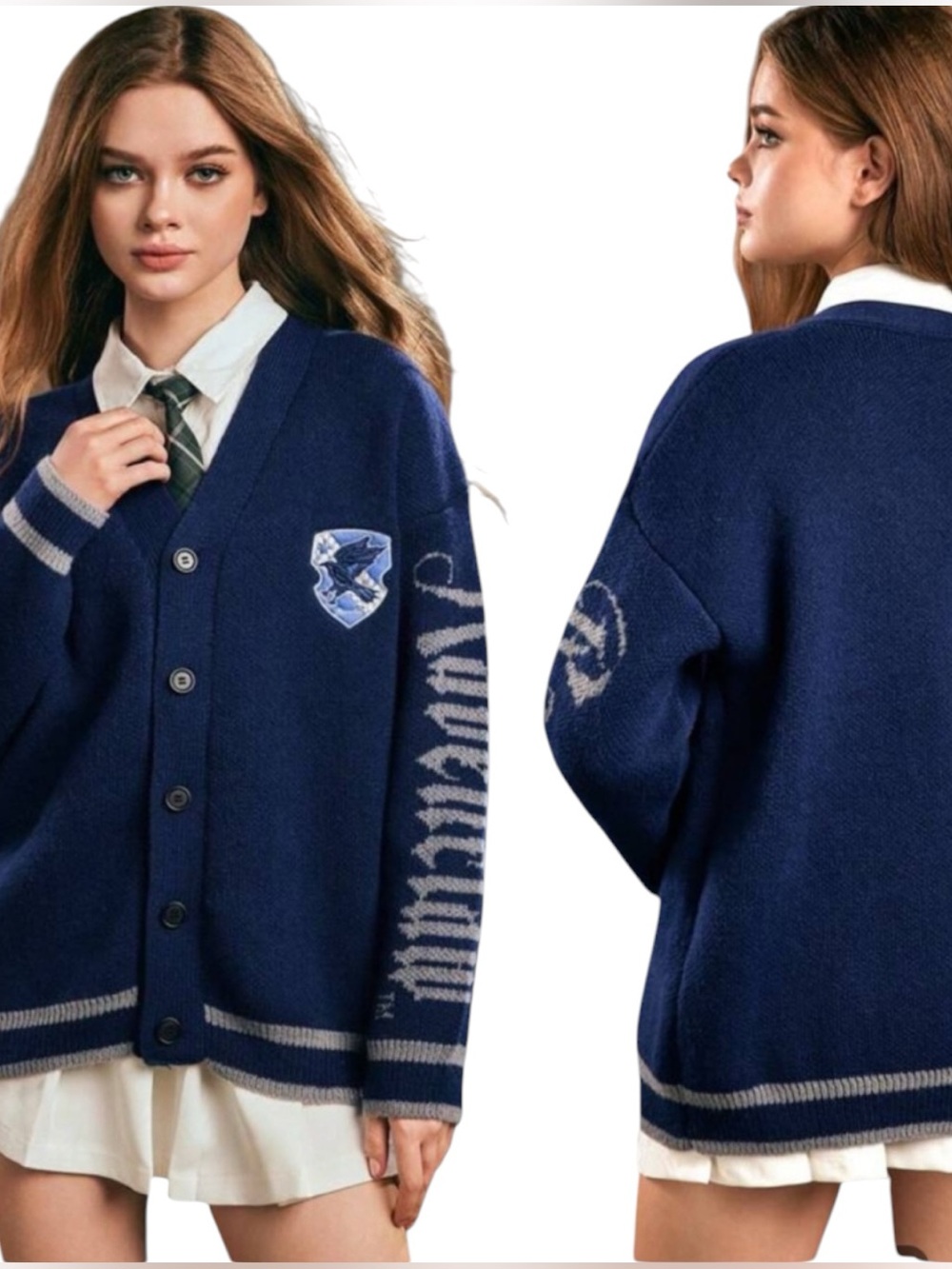 HARRY POTTER Ravenclaw Romwe Knit Cardigan Navy Blue Wizarding World Women’s L